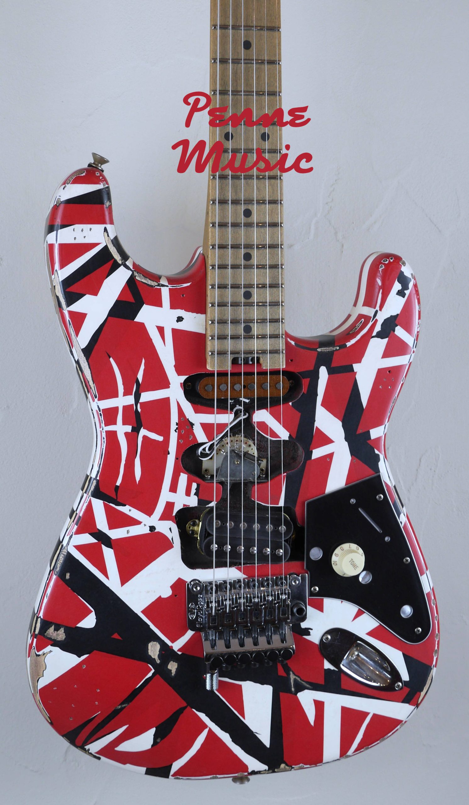EVH Frankenstein Frankie Relic Striped Series Red with Black and White Stripes 3