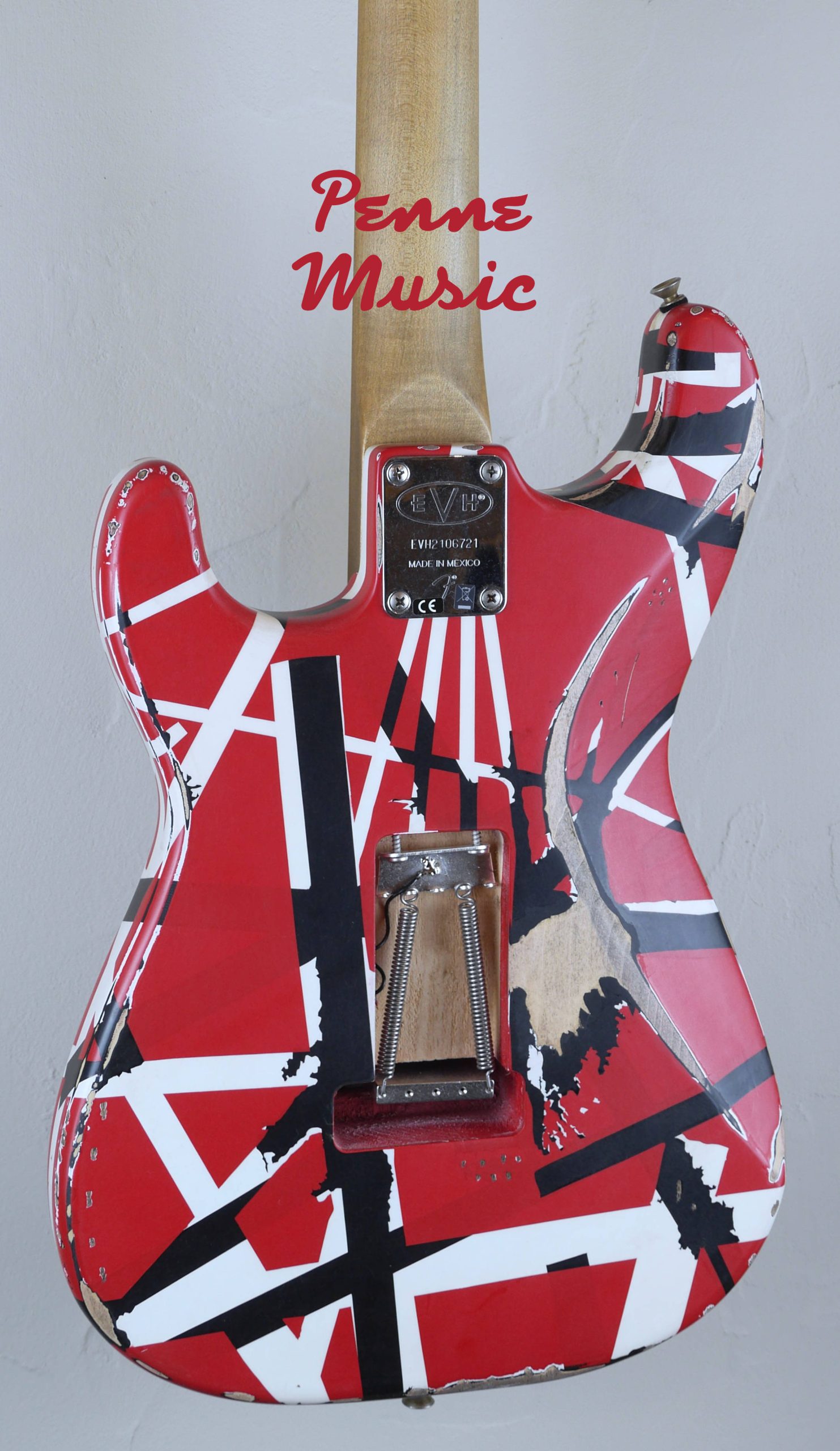 EVH Frankenstein Frankie Relic Striped Series Red with Black and White Stripes 4