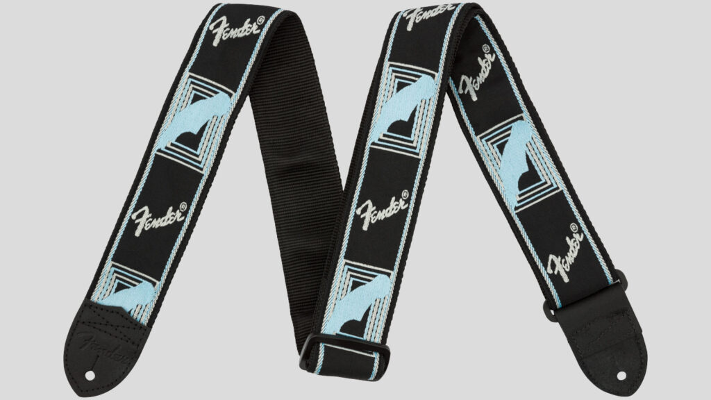 Fender Monogrammed Strap Black/Light Grey/Blue 2" 0990681502 Made in Canada