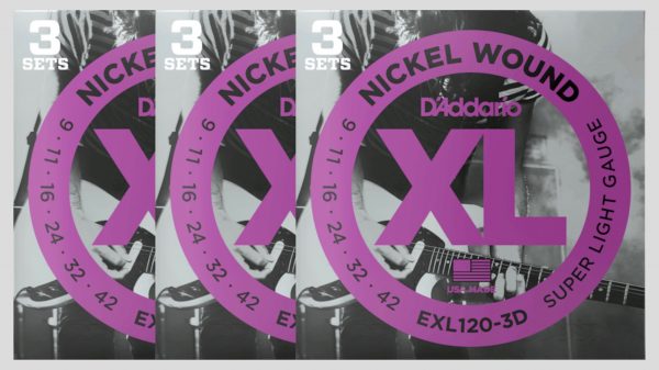 D’Addario EXL120-3D (x3) 9 mute di corde per chitarra elettrica 9-42 Nickel Wound (9-11-16-24-32-42) Made in Usa