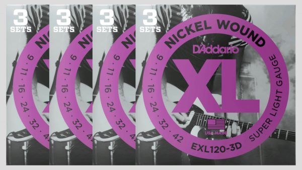 D’Addario EXL120-3D (x4) 12 mute di corde per chitarra elettrica 9-42 Nickel Wound (9-11-16-24-32-42) Made in Usa