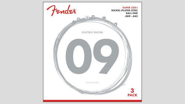 Fender Super 250L 3 mute di corde per chitarra elettrica 9-42 Nickel Plated Steel 0730250309 Made in Usa