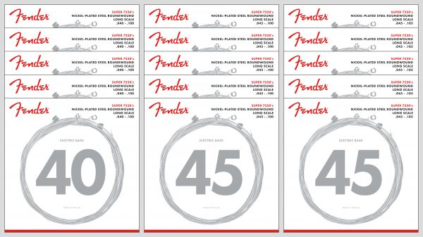 Fender Super 7250 5 mute di corde per basso elettrico a scelta 40-100 / 45-100 / 45-105 0737250403 / 05 / 06 Made in Usa