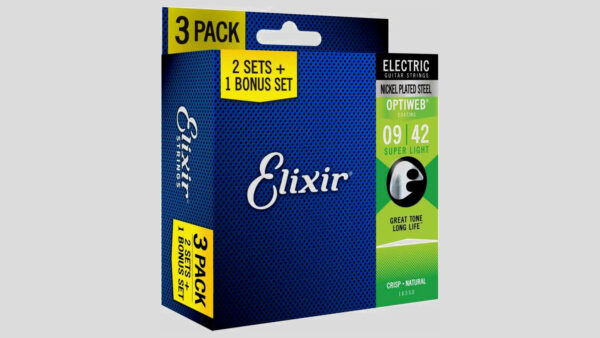 Elixir Optiweb 16550 3 mute di corde per chitarra elettrica 9-42 Made in Usa 9-11-16-24-32-42 Electric Nickel Plated Steel